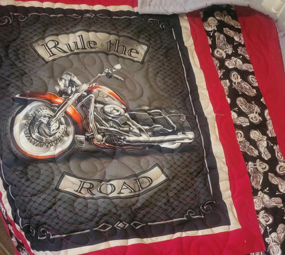 Baby Crib Quilt M/W Rule The Road Motorcycle Fabric  - Image 3 of 4