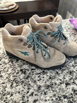 Vintage Reebok 90 s Light Brown/Green Suede Hiking Boots Shoes Women Size 8.5