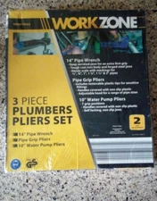 3 Pc Plumbers Pliers Set (14" Pipe Wrench, Pipe Grip, and 10" Water Pump Pliers)