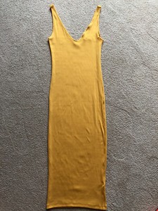 yellow ribbed midi dress