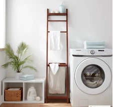 70" Tall Wooden Hamper and Organizer w/ Shelf and Towel Rack by Brightroom