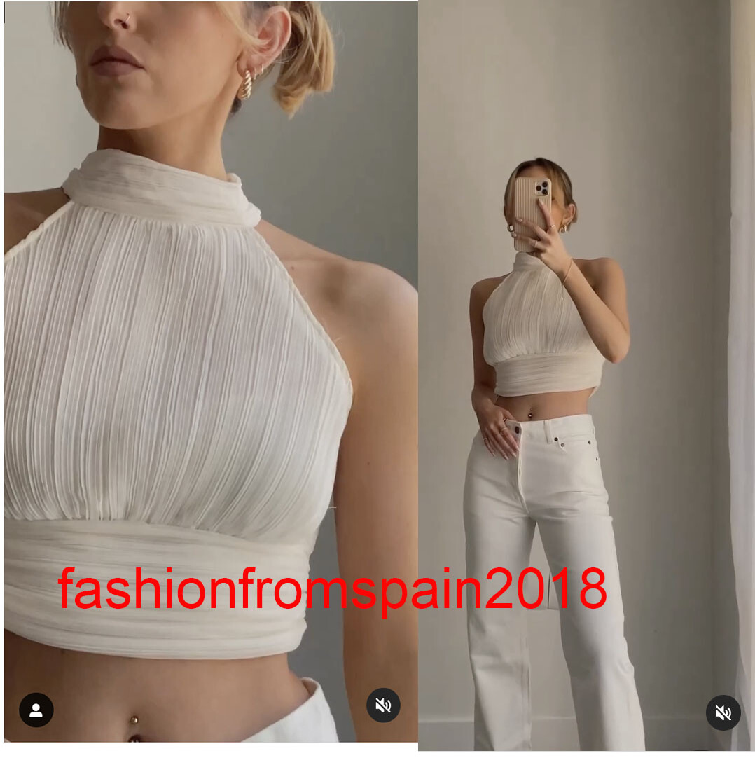 ZARA NEW WOMAN HALTER PLEATED CROP TOP ECRU XS-XL 7969/030 | eBay