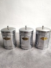 3 Vintage Retro Silver Antique French Kitchen Chrome plated Cannisters Art Decor
