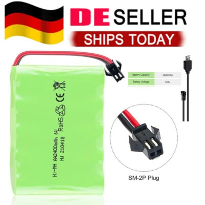 HONGJIE 6V 2400mAh Batterie NiMH Akku SM-2P Stecker mit USB Ladekabel für RC Auto Truck