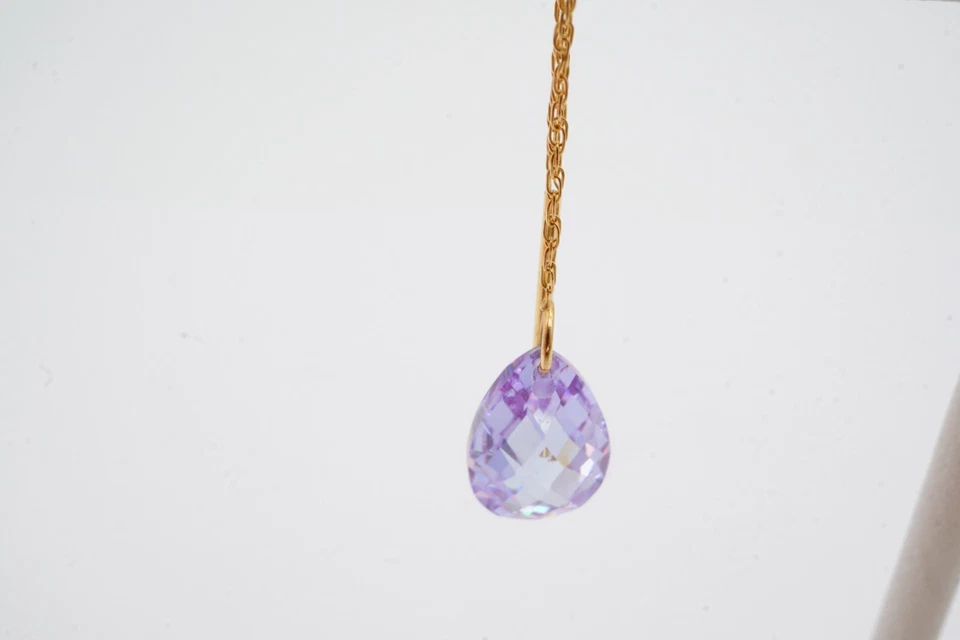 14k Yellow Gold Purple Cubic Zirconia Threader Earrings - Image 2 of 4