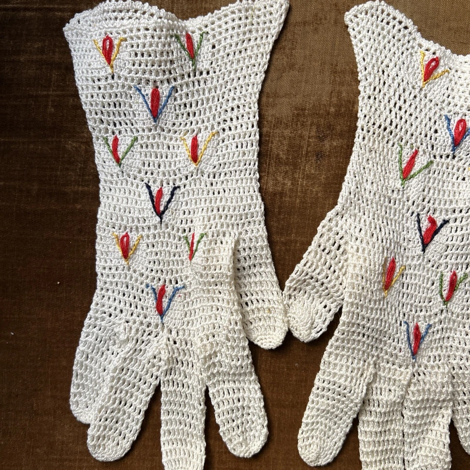 Guantes Victorianos Antiguos Encaje Ganchillo a Mano Puños Encaje Damas Talla S Foto 3 de 4