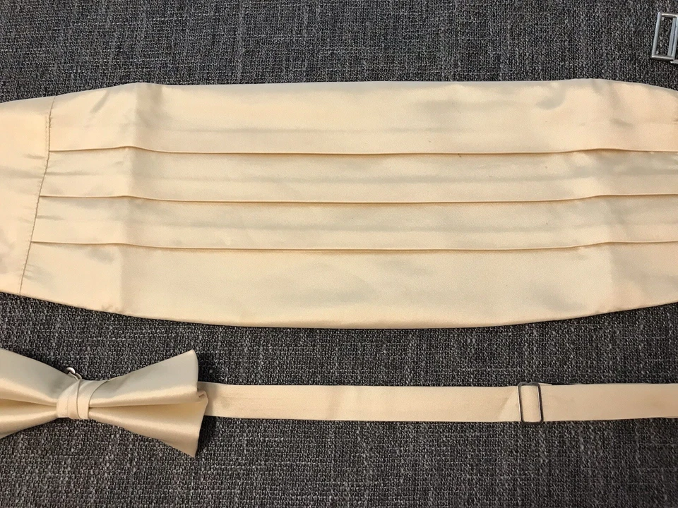 Moda Ropa Formal Seda Pajarita y Faja Conjunto Crema Formal Preppy Baile de graduación LEER Foto 3 de 4