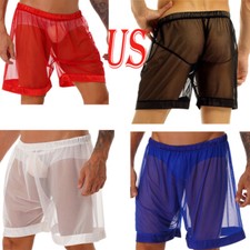 US Men's See-Through Mesh Swim Trunks Loose Boxer Shorts Underwear Beachwear