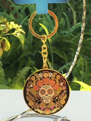 Loungefly Disney Pixar Coco Sugar Skull Miguel Flowers Round Gold Keychain NWT