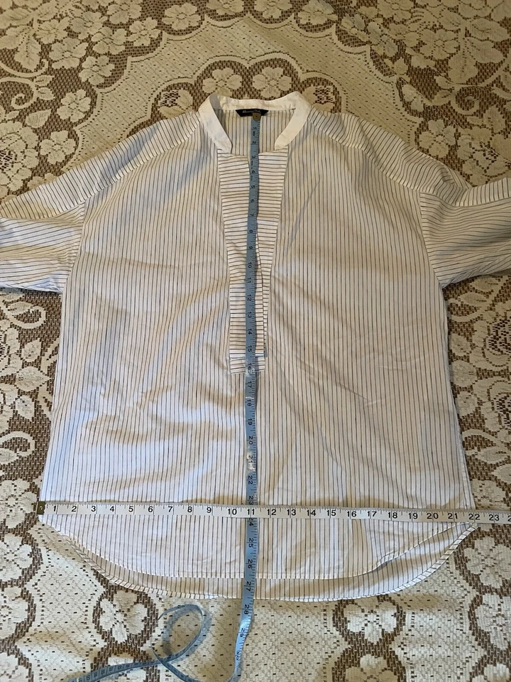 Massimo Dutti Women Shirt Blue White Striped V Neck Stand Collar Blouse Sz M — 第 3/4 张图片