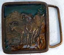 Enameled Belt Buckle Pair of BIG H RN SHEEP Indiana Metal Craft 1977