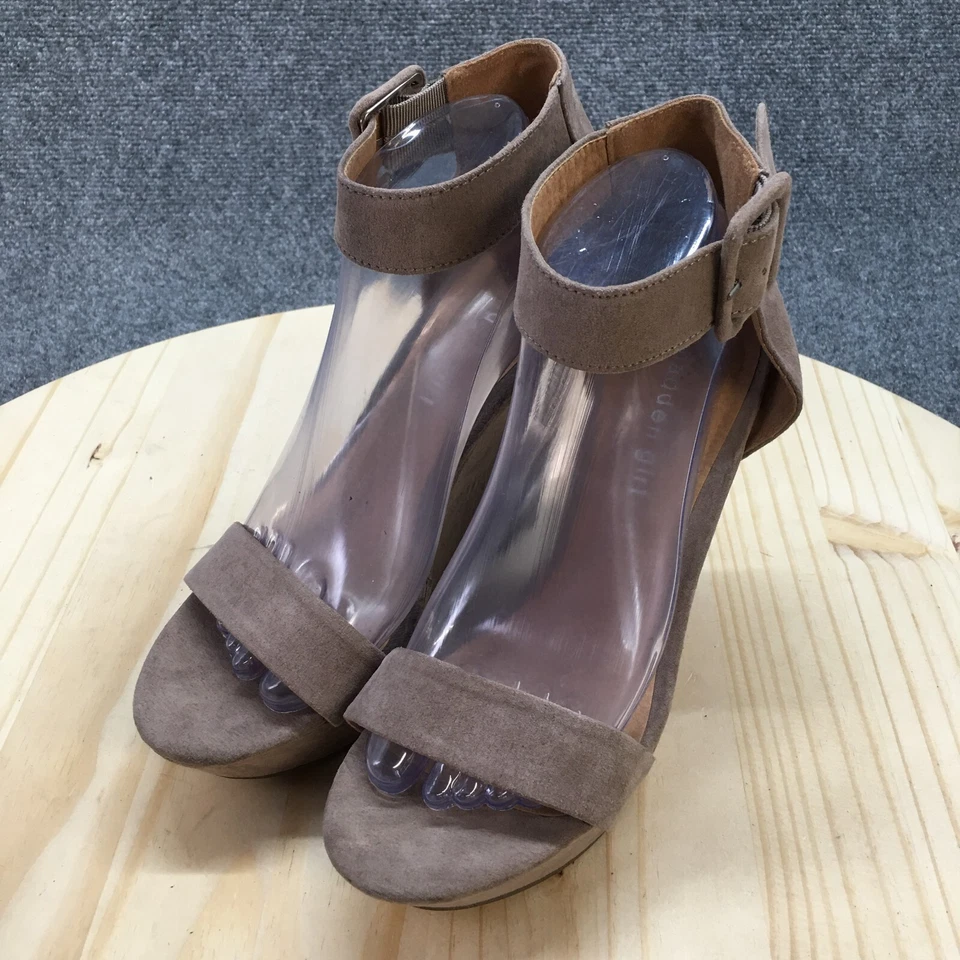 Madden Girl Sandal Womens 8 Brown Platform Wedge Ankle Strap Suede Open Toe - Image 3 of 4