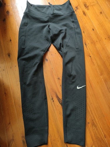 Nike Dri Fit Size M Full Length running tights Black Tick Logo Mid Rise VGC