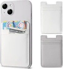 Phone Card Holder for Back of Phone, Leather Phone Wallet Stick On, Blackv