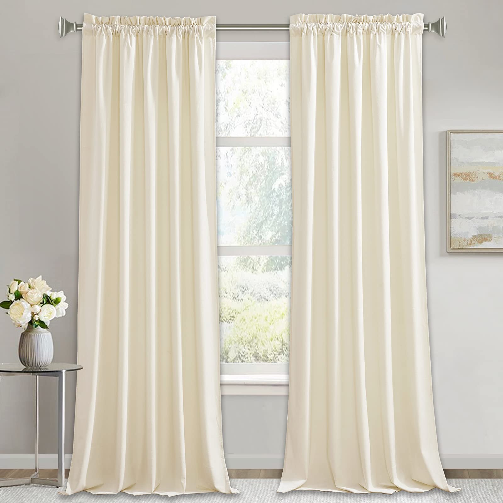 RYB Home Ivory Velvet Curtains - Super Soft Heavy Velvet