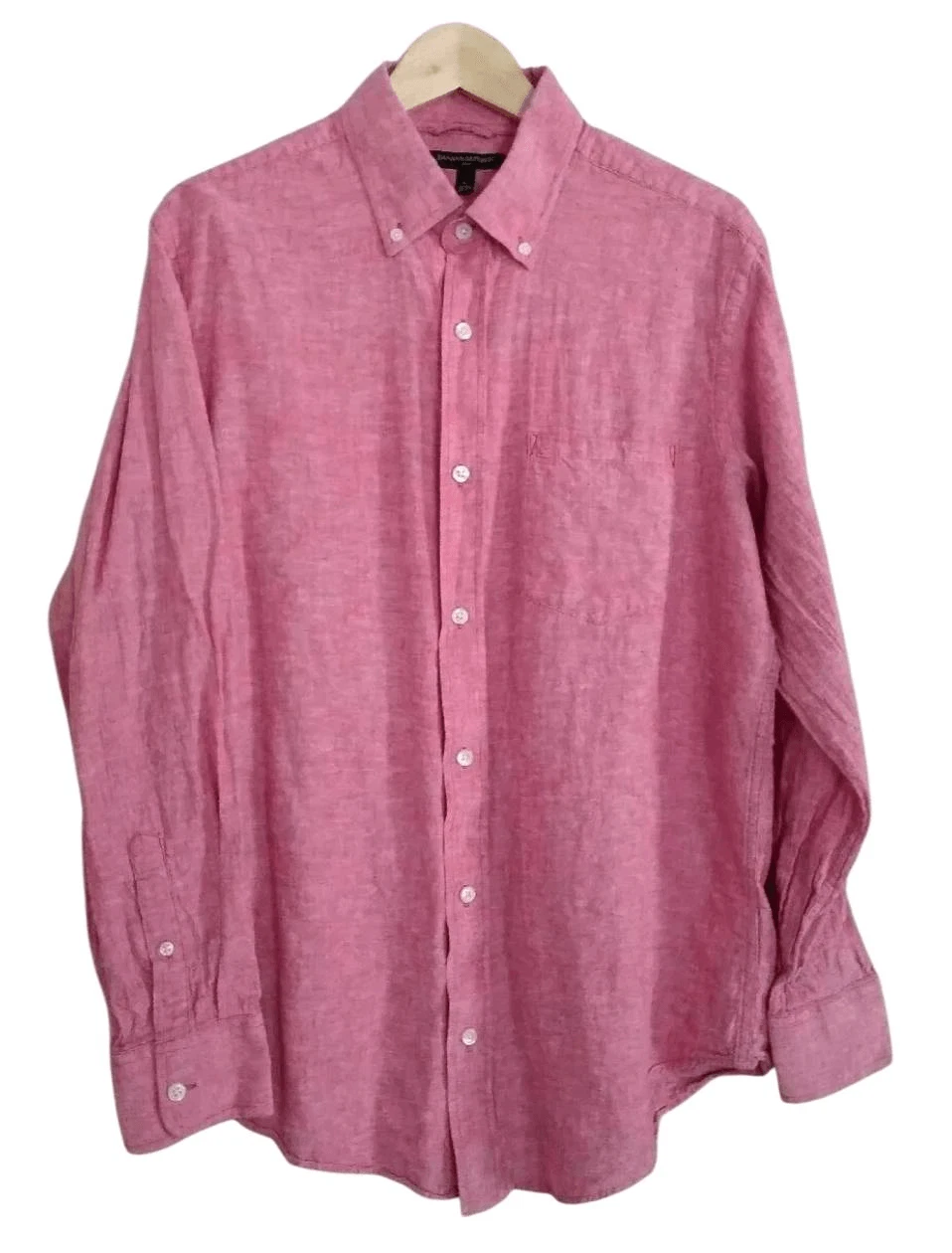 Banana Republic Men's Raspberry Pink/Red Linen Classic Fit Button Down Collar Bu