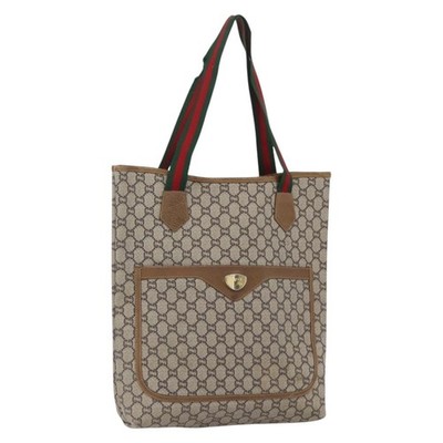 GUCCI GG Plus Supreme Web Sherry Line Tote Bag PVC Beige Gold Auth 164831