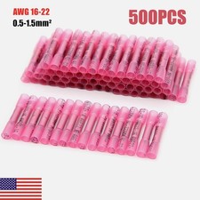 500PCS Heat Shrink Waterproof Wire Connectors Red 22-16 AWG Butt Seal Terminals