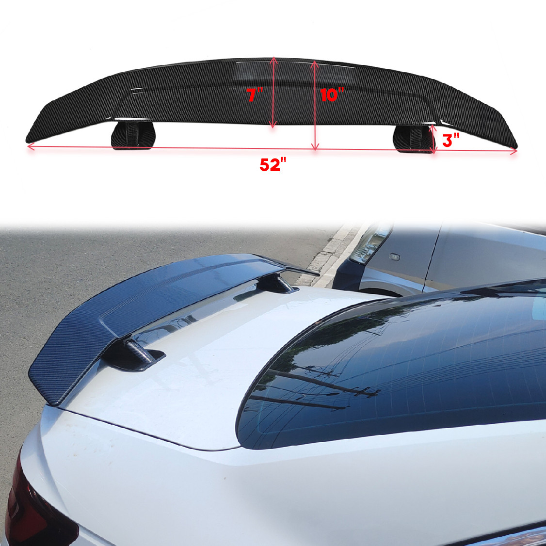 52" Carbon Fiber Spoiler Wing Rear Trunk+Wing GT Style For Audi R8 V8 V10