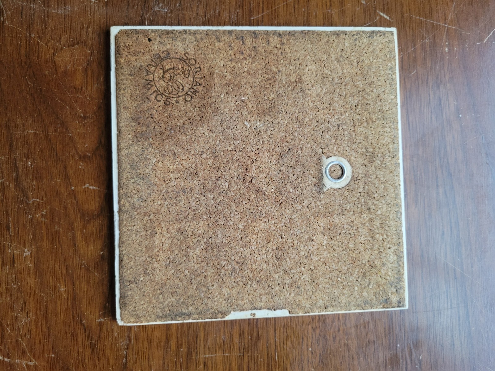 Vintage Mosaic Tile Trivet Covered Bridge on River on beige 6"x6"