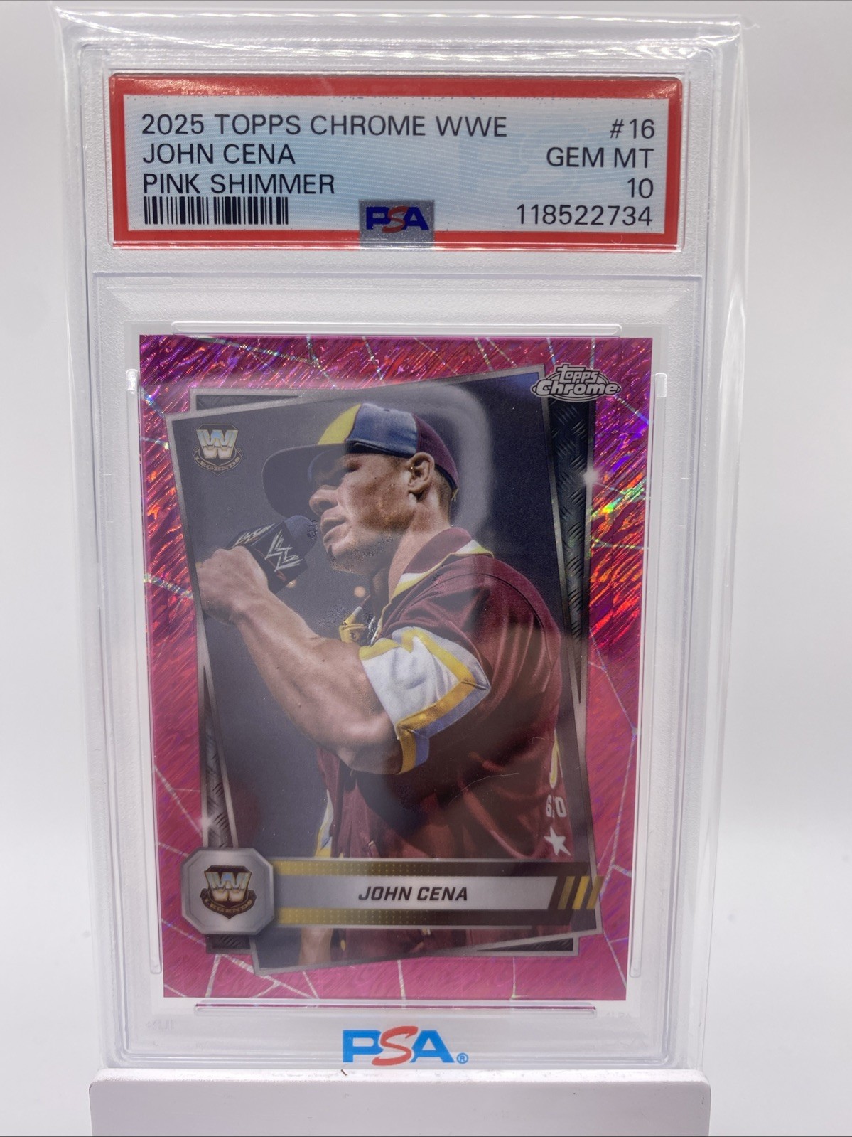 2025 Topps Chrome WWE - John Cena #16 Pink Shimmer Refractor PSA 10