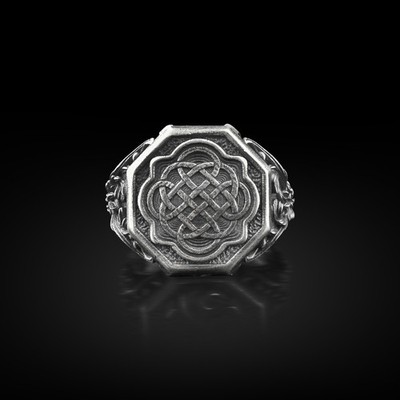 Dara Knot Engraved Mens Signet Ring in Silver, Celtic Knot Minimalist Ring
