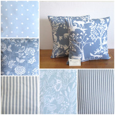 BLUE CUSHION COVERS - DOTS STRIPES FLORAL ANIMAL WOODLAND - COUNTRY COTTAGE