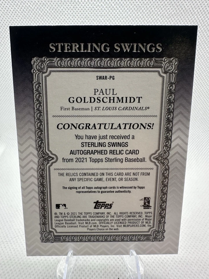 2021 Topps Sterling Swings Autograph Relics Paul Goldschmidt #SWAR-PG /25 - Image 2 of 2