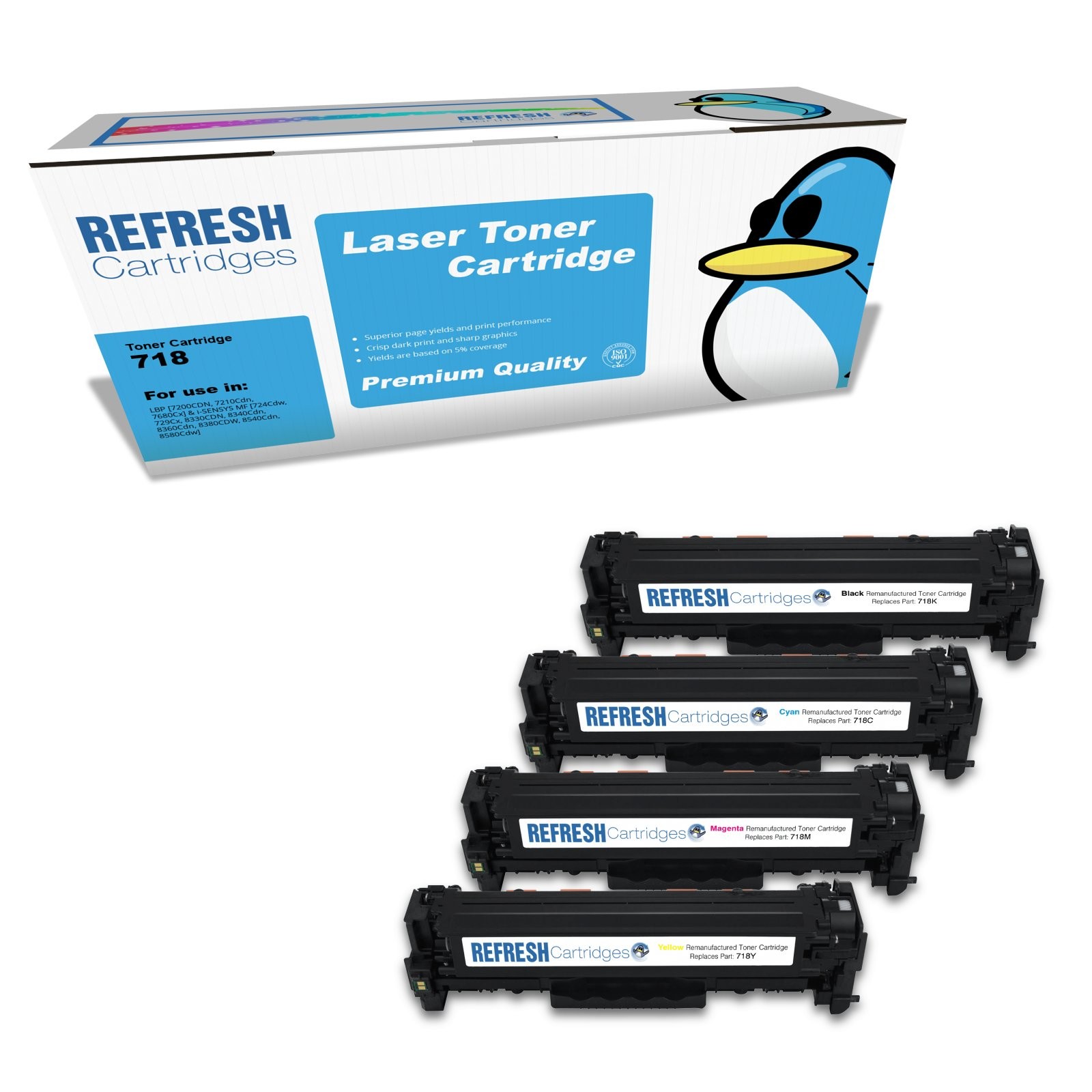 Refresh Cartridges Full Set 4 Pack #718 Toners Compatible With Canon Printers