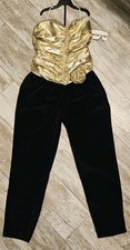 Vintage 80s Oscar  Me Gold Metallic Jumpsuit NWT Womens Party USA Deadstock