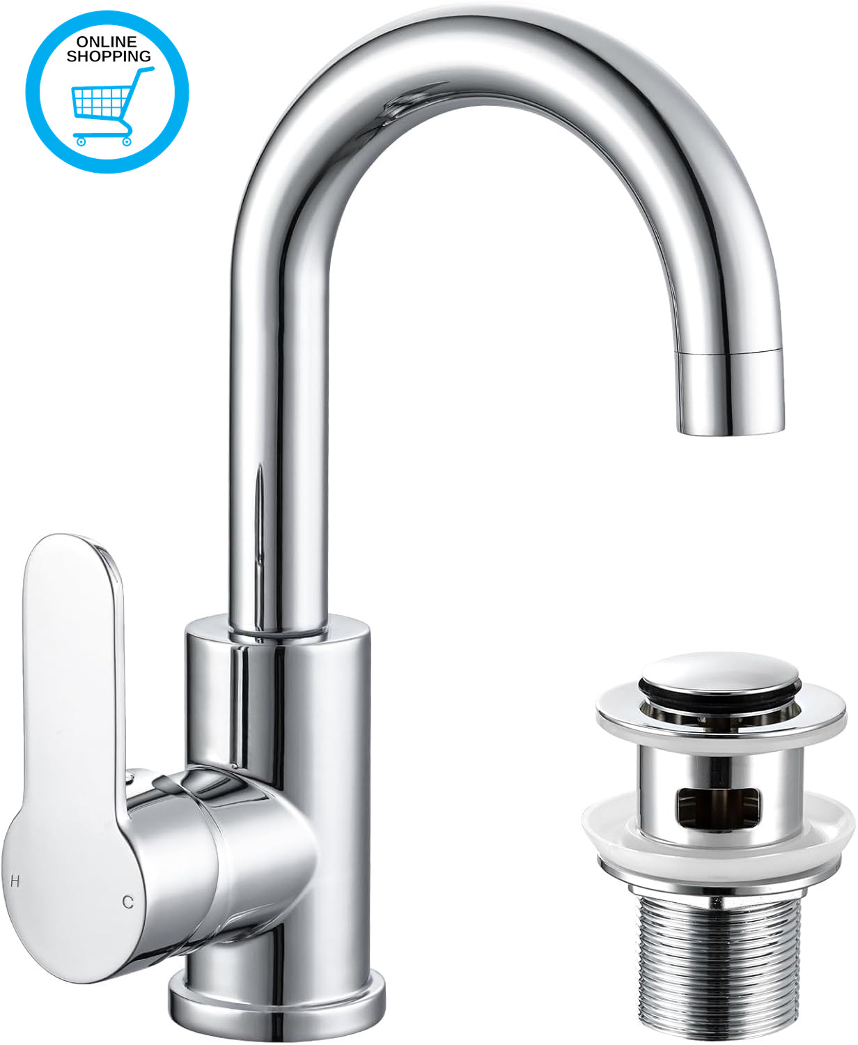 Basin Mixer Tap Swivel Sink Taps for Bathroom with Pop up Waste, Modern Mono Swa
