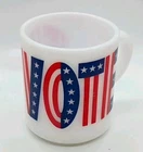 Vintage Milk Glass Coffee Tea Mug VOTE TRY IT YOU’LL LIKE IT Patriotic USA EUC