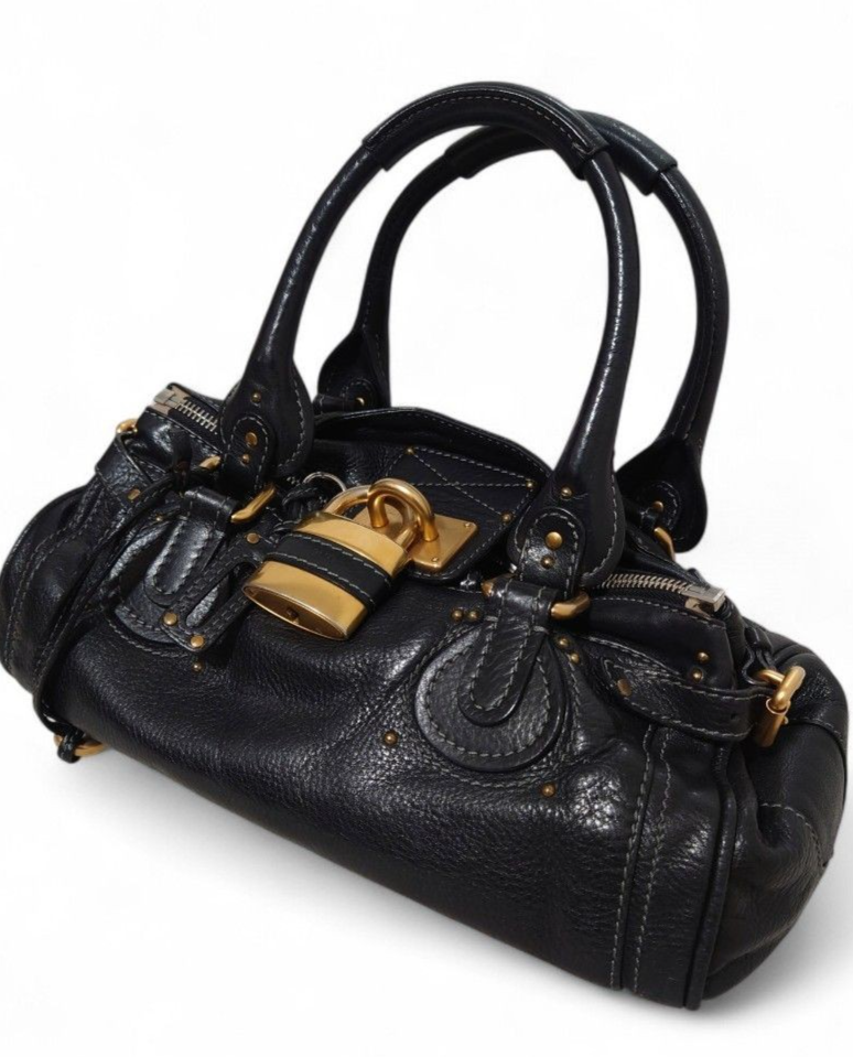 Authentic Chloe Paddington Black Leather Satchel Bag w/ Padlock & Key Vintage