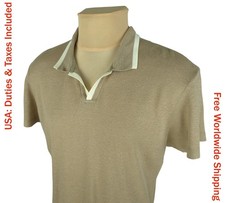 Orlebar Brown Felix Mens Beige Linen Lightweight Short Sleeve Polo Shirt Size L