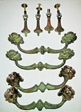 Antique Hardware Dresser Drawer Pull Set of 8 French Provincial MCM FLOWER Brass