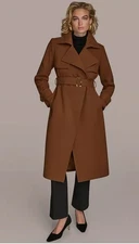 Donna Karan New York Belted Notched-Collar Trench Coat Brown 'Tobacco' Size S