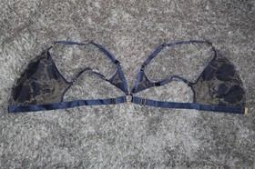 Bordelle Amaya Soft Triangle Bra Blue Navy Blk floral embroidered 24k Large NWOT