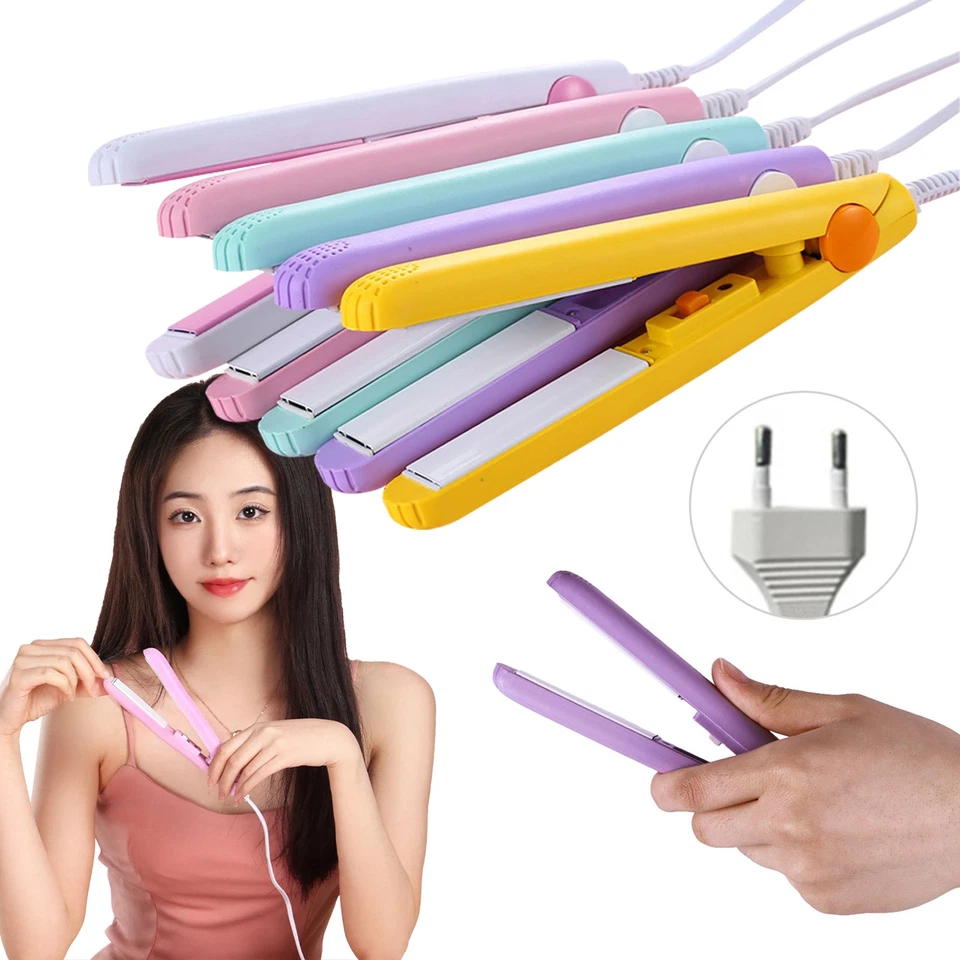 2-in-1 Ceramic Mini Hair Curler Portable Straightener Tourmaline Iron Heating UK