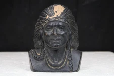 Cast Iron Indian Head or Bust unknown maker bank used and empty