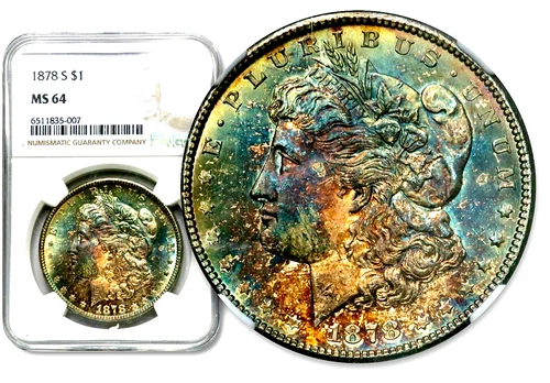 1878-S $1 Morgan Silver Dollar - NGC MS 64 - GORGEOUS BLUE TONING!  CC978
