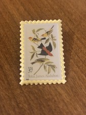 USPS Vintage John James Audubon 37 cent stamp birds pin brooch