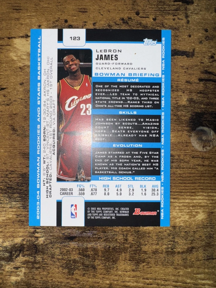 2003-04 Bowman Rookies & Stars - Rookies LeBron James #123 (RC) - Image 2 of 2