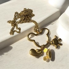 Disney Mickey Mouse Gold Plated Long Charm Necklace
