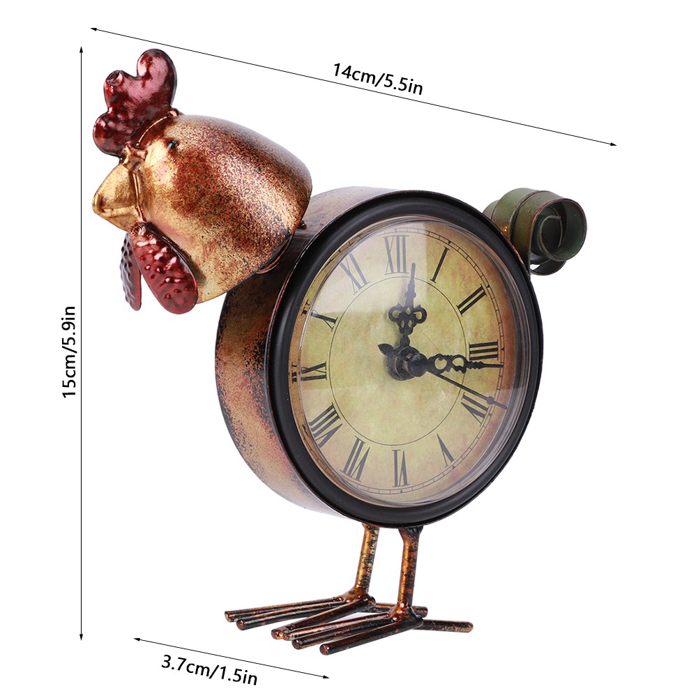 European Retro Style Chicken Shaped Iron Clock Desk Table Clock Home Ornament