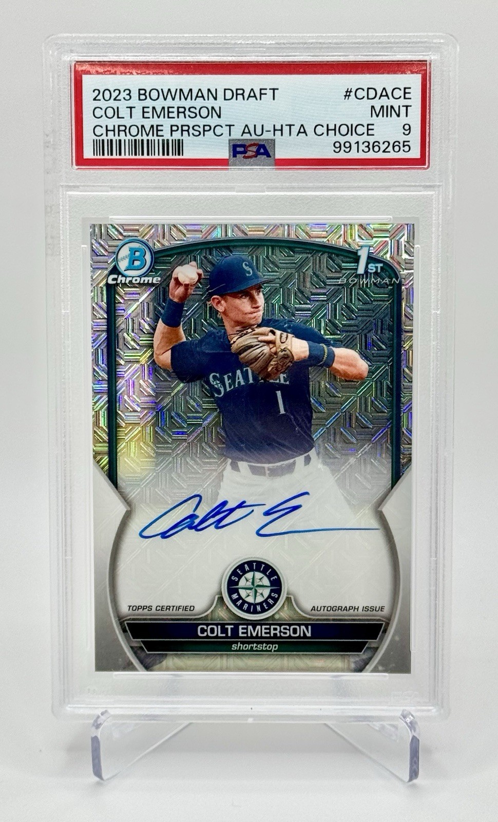 Colt Emerson 2023 Bowman Draft Chrome 1st Auto HTA Choice Refractor /150 - PSA 9