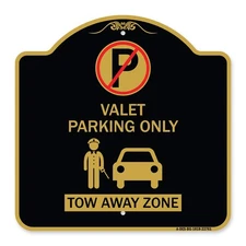 Valet Parking Only Sign Tow Away Zone Car Graphic Black Gold 18x18 Metal USA