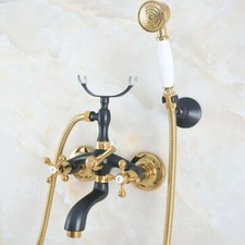 Black Gold Bathroom Tub Faucets Wall Mount W/ Hand Shower Spray Mixer Tap Zna584