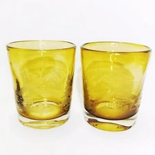 Lot of 2 Home Studio WOODLAND COLLECTION Double Old Fashion Amber Glasses 4”