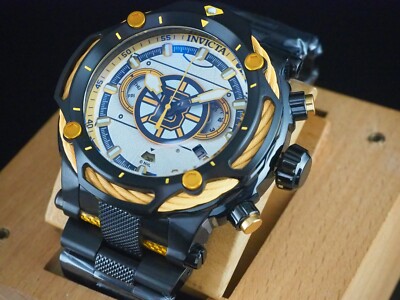 Invicta 60mm BOSTON BRUINS Swiss Quartz Chronograph Black Orange SS White Dial