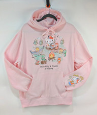 HELLO KITTY Women's Sweatshirt Sz LARGE Hoodie Kitty  Friends Go Camping PINK